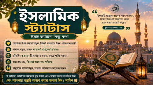 ইসলামিক স্ট্যাটাস - কুরআন, মসজিদ ও শান্তিপূর্ণ প্রাকৃতিক দৃশ্যসহ বাংলা ইসলামিক ব্যানার