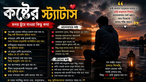 কষ্টের স্ট্যাটাস - বৃষ্টিভেজা জানালার পাশে একাকী মানুষের অনুভূতি নিয়ে বাংলা ব্যানার