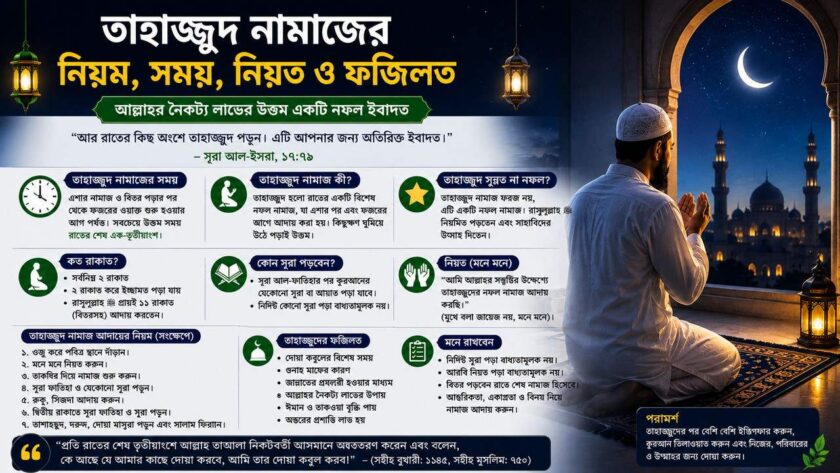 তাহাজ্জুদ নামাজের নিয়ম, সময়, নিয়ত ও ফজিলত